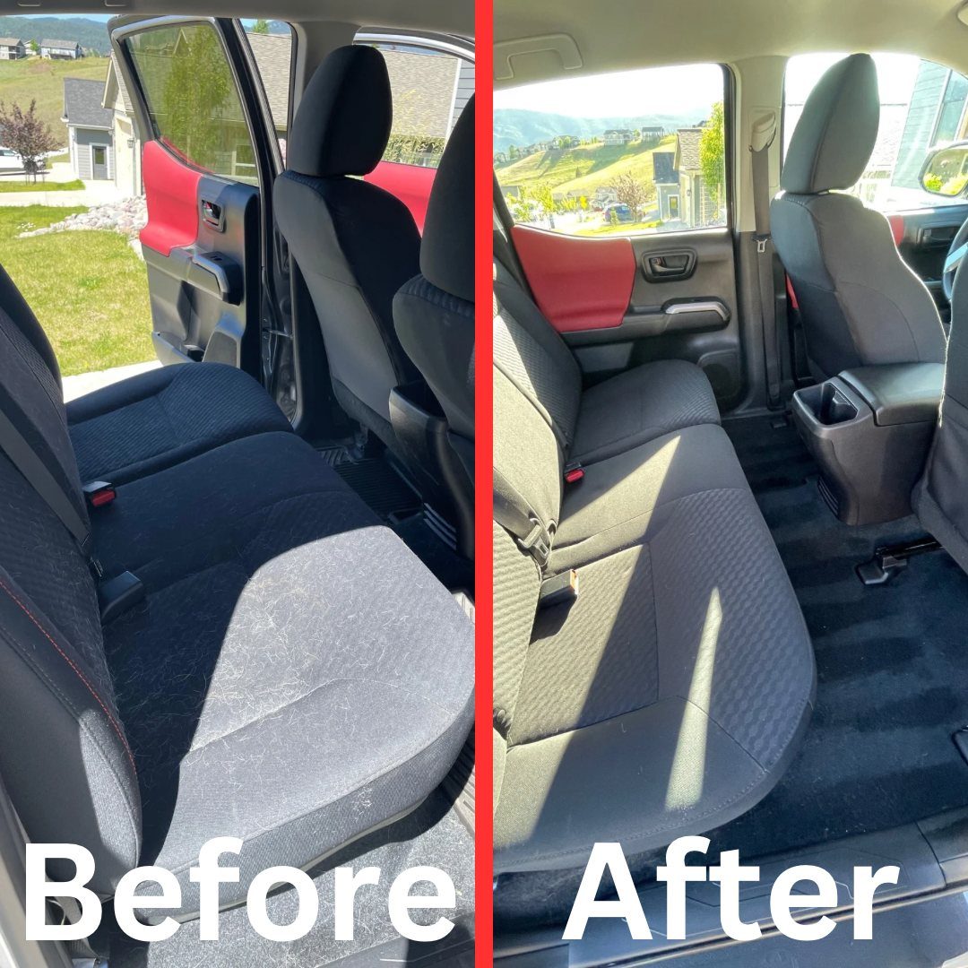 Back seat interior before and after an interior detail by Herd Detailing