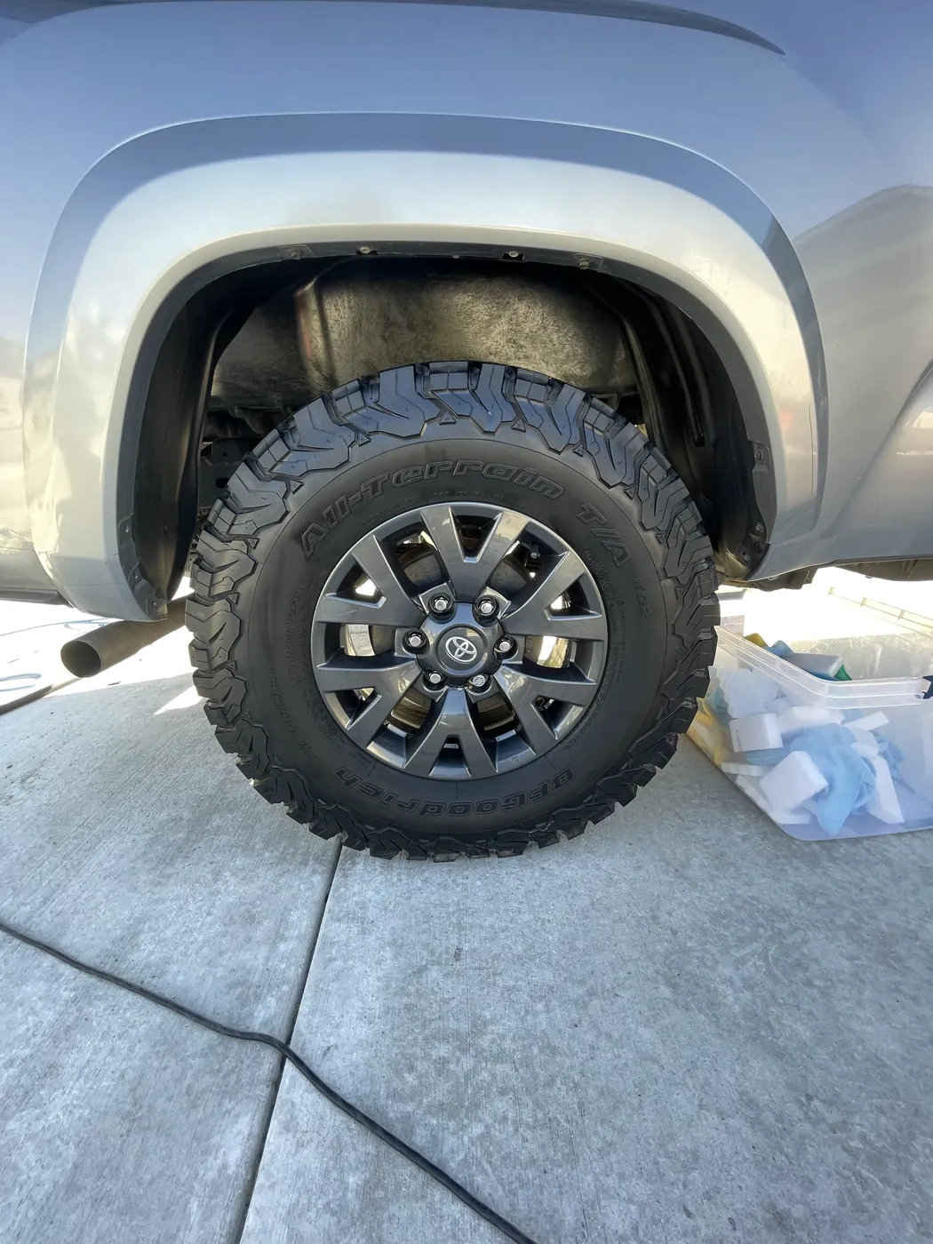 Cleaned and dressed Toyota Tacoma wheel and tire